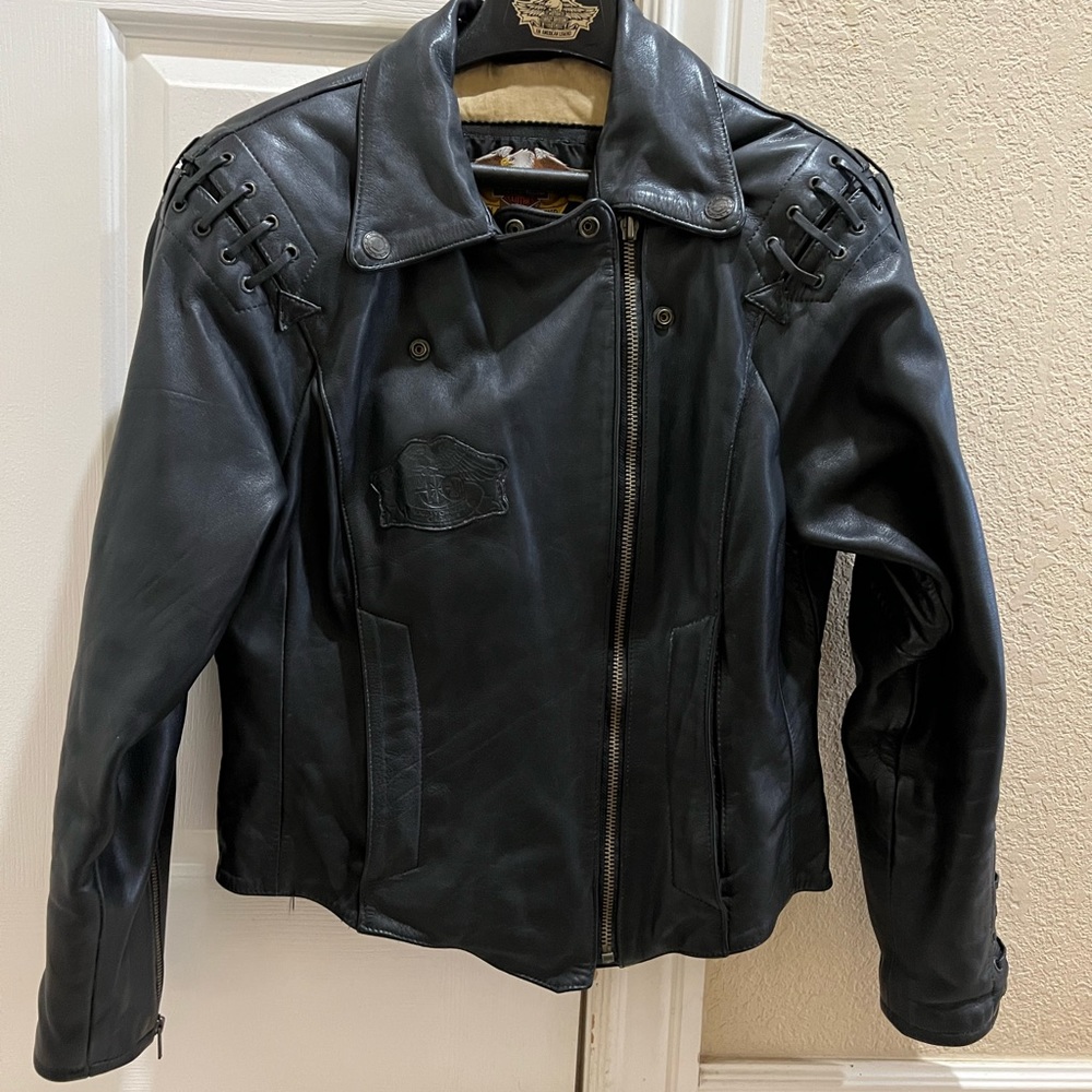 vintage harley davidson womans leather motorcycle jacket size 38/10 1992
